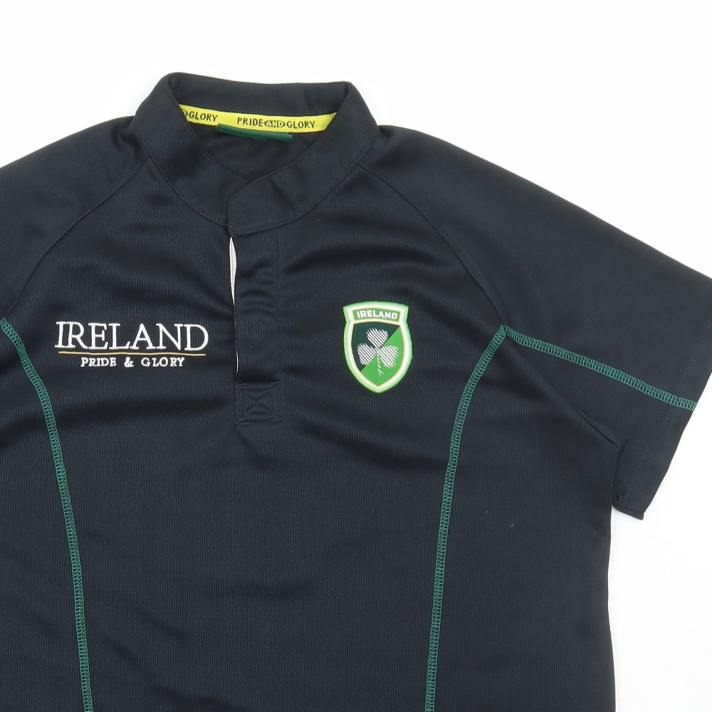 Pride and Glory Mens Black Polyester Basic T-Shirt Size M Collared Button - Ireland