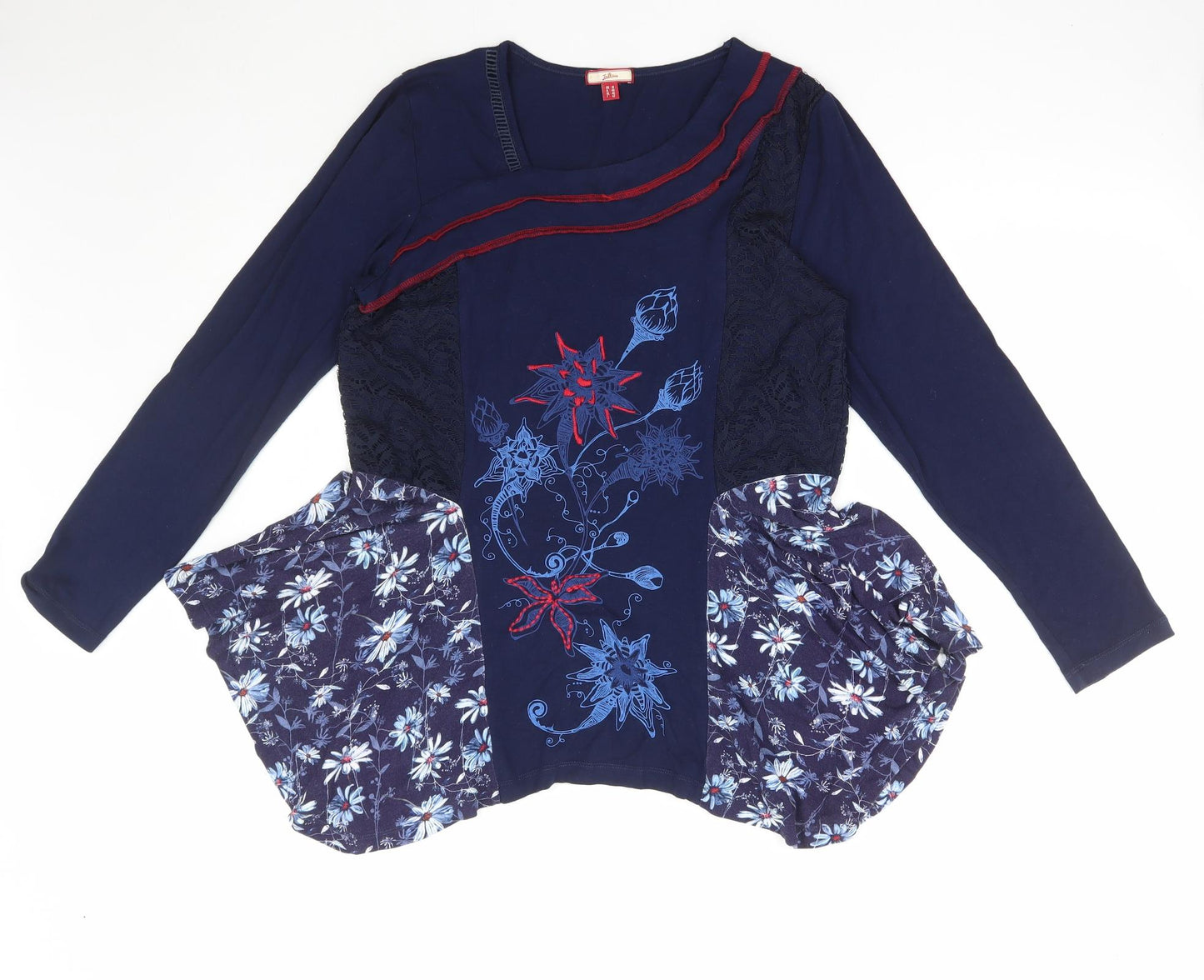 Joe Browns Womens Blue Floral Viscose Basic Blouse Size 14 Square Neck