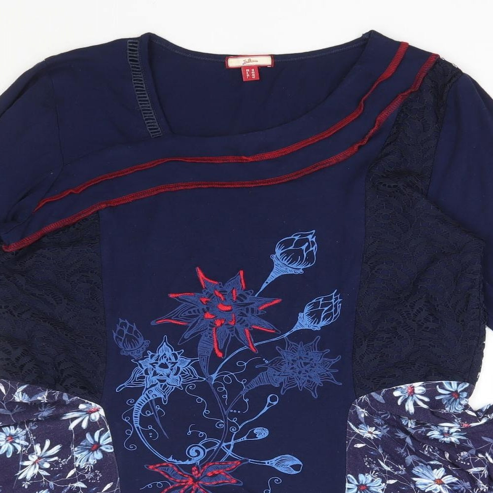 Joe Browns Womens Blue Floral Viscose Basic Blouse Size 14 Square Neck