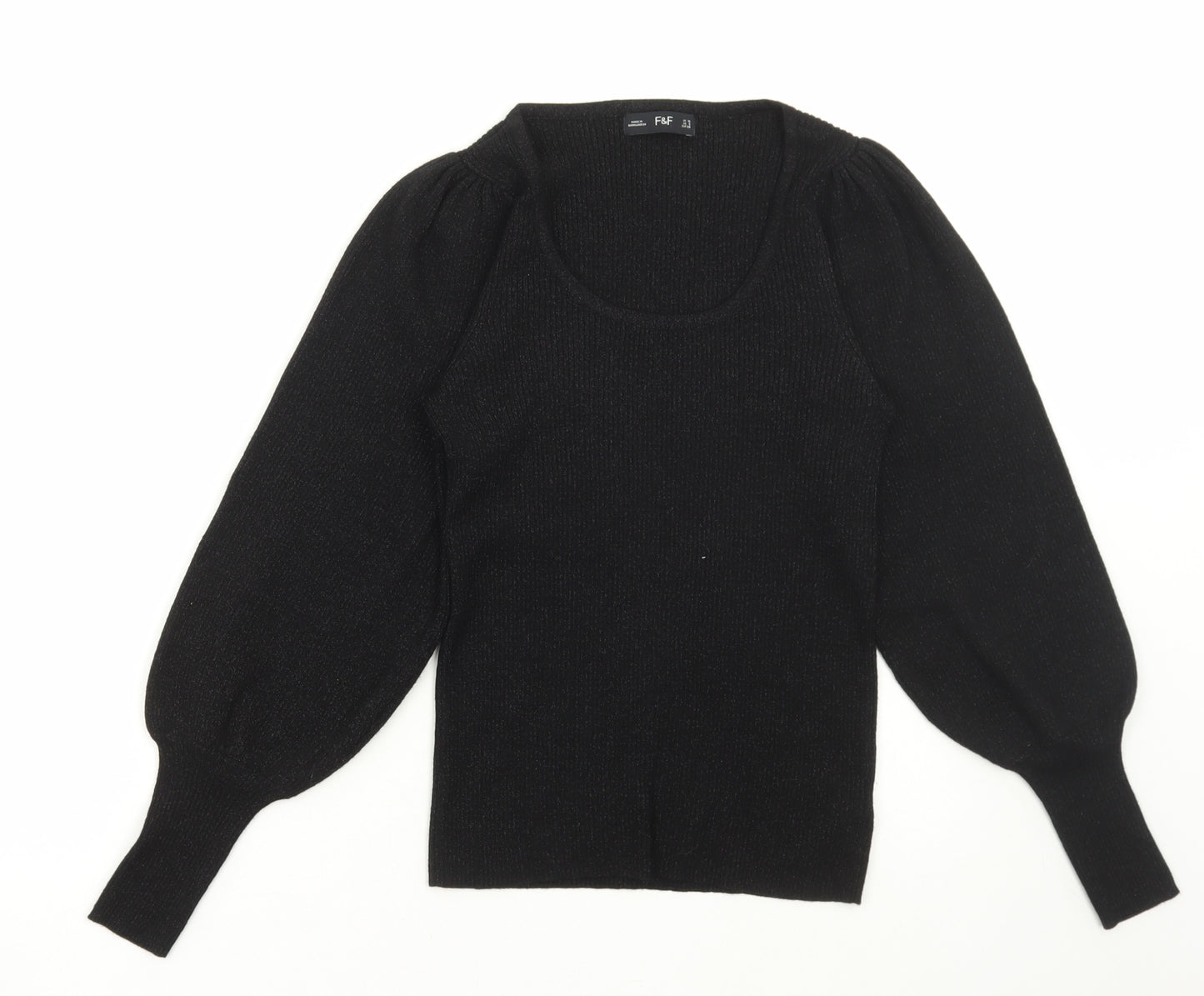 F&F Womens Black Scoop Neck Viscose Pullover Jumper Size 10