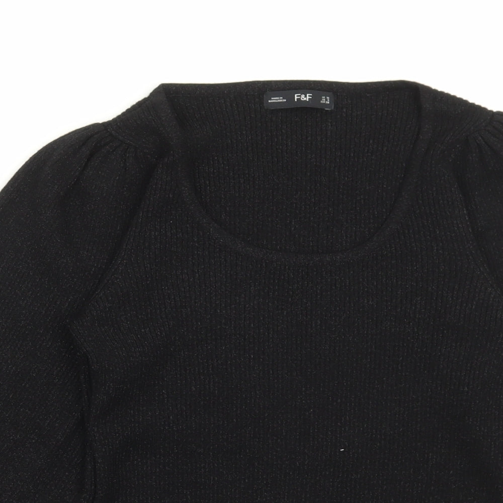 F&F Womens Black Scoop Neck Viscose Pullover Jumper Size 10