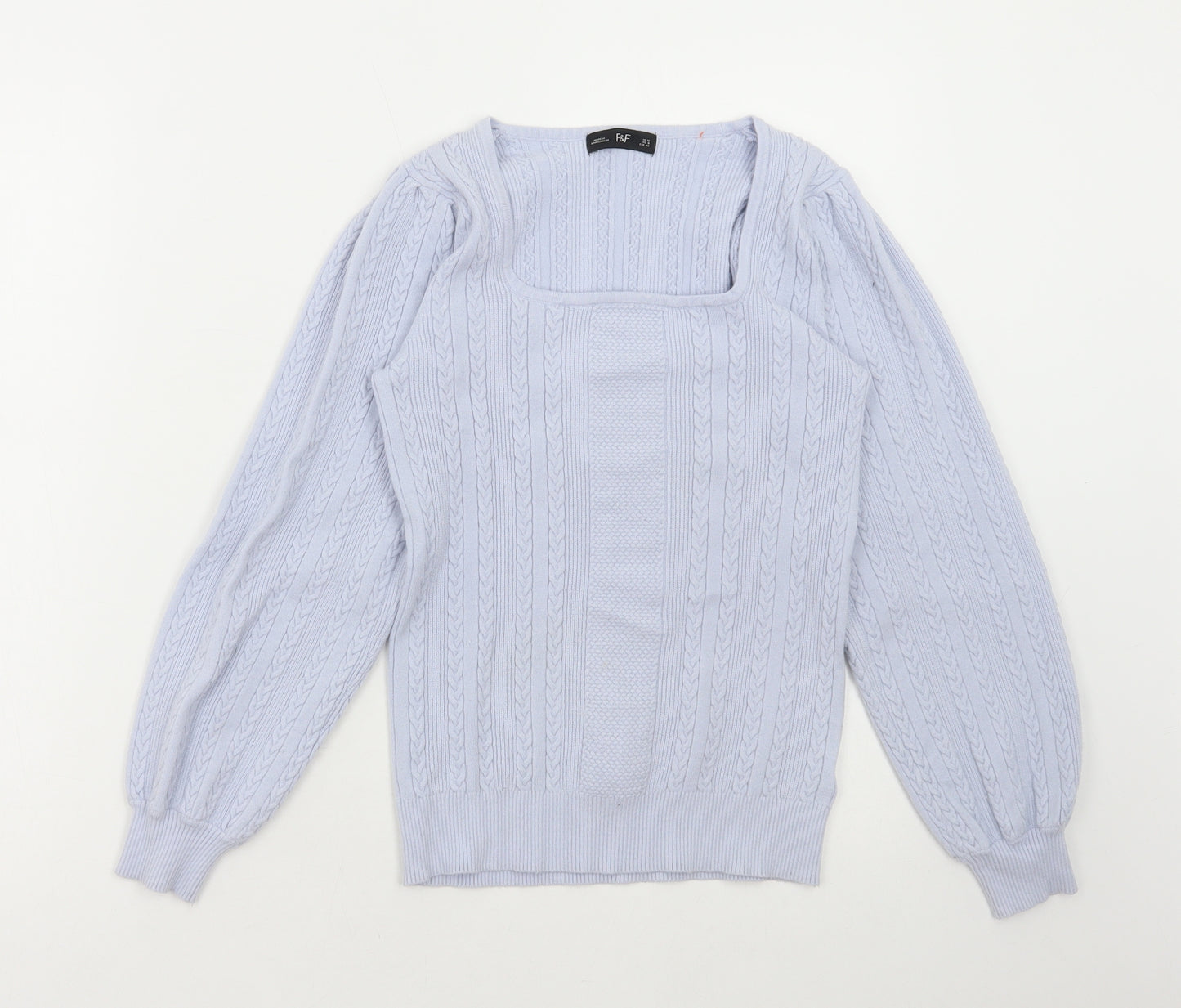 F&F Womens Blue Square Neck Viscose Pullover Jumper Size 12