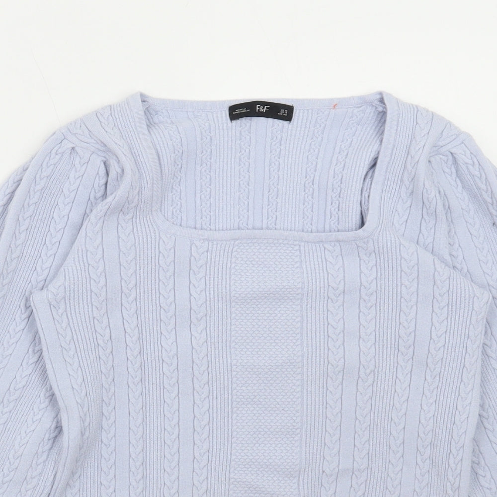 F&F Womens Blue Square Neck Viscose Pullover Jumper Size 12