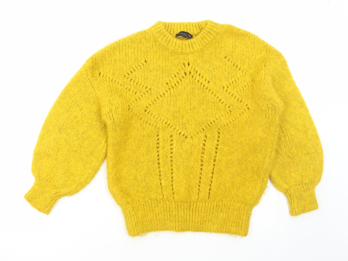 F&F Womens Yellow Round Neck Acrylic Pullover Jumper Size 8