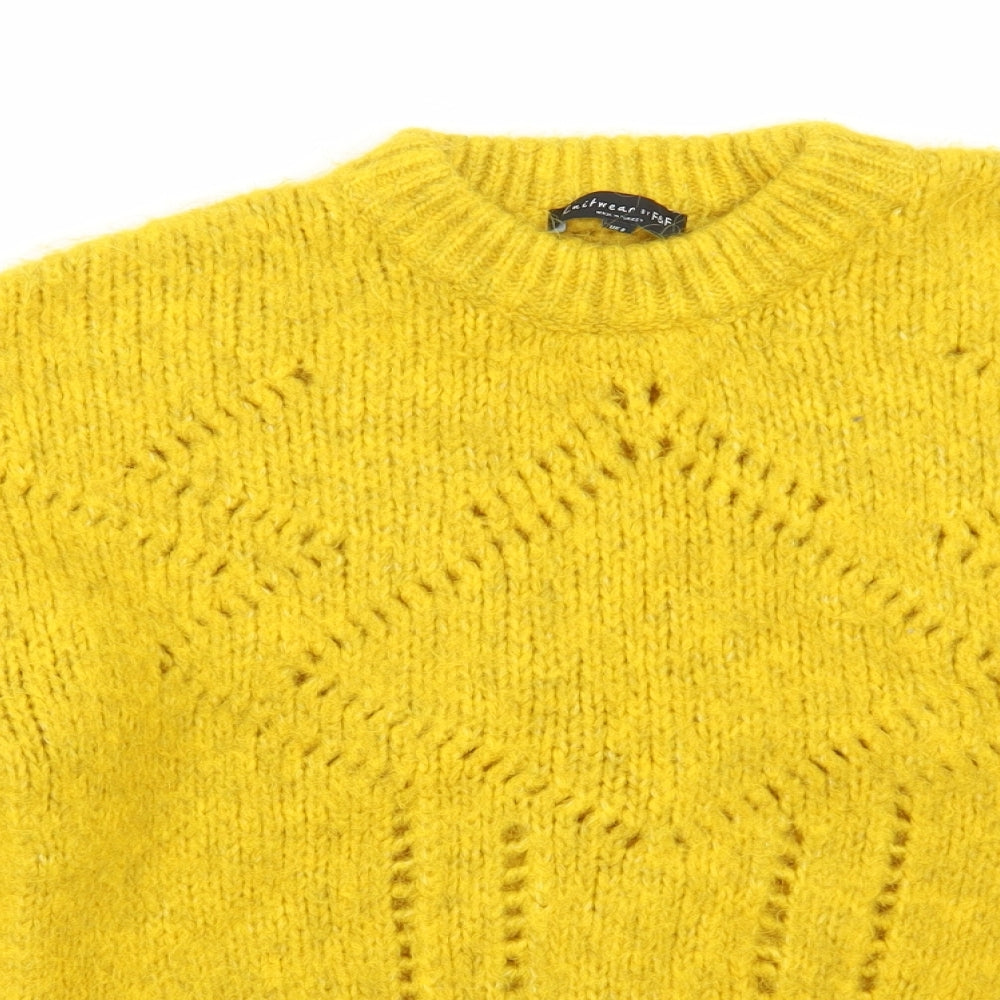 F&F Womens Yellow Round Neck Acrylic Pullover Jumper Size 8