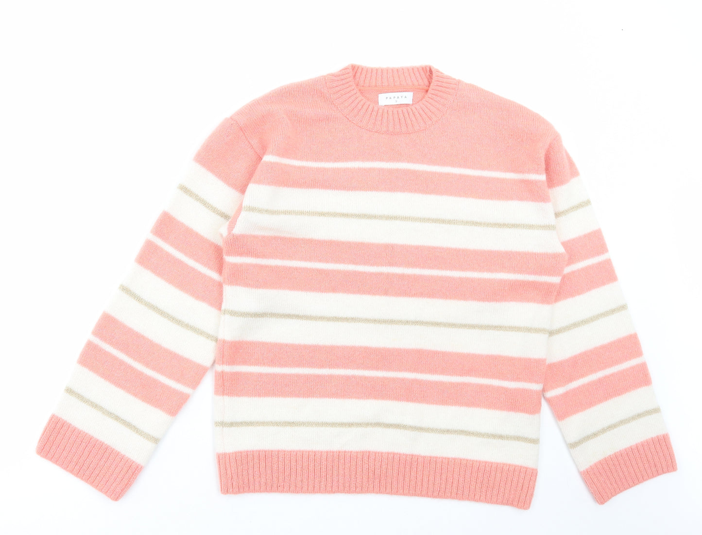 Matalan Womens Pink Round Neck Striped Acrylic Pullover Jumper Size S
