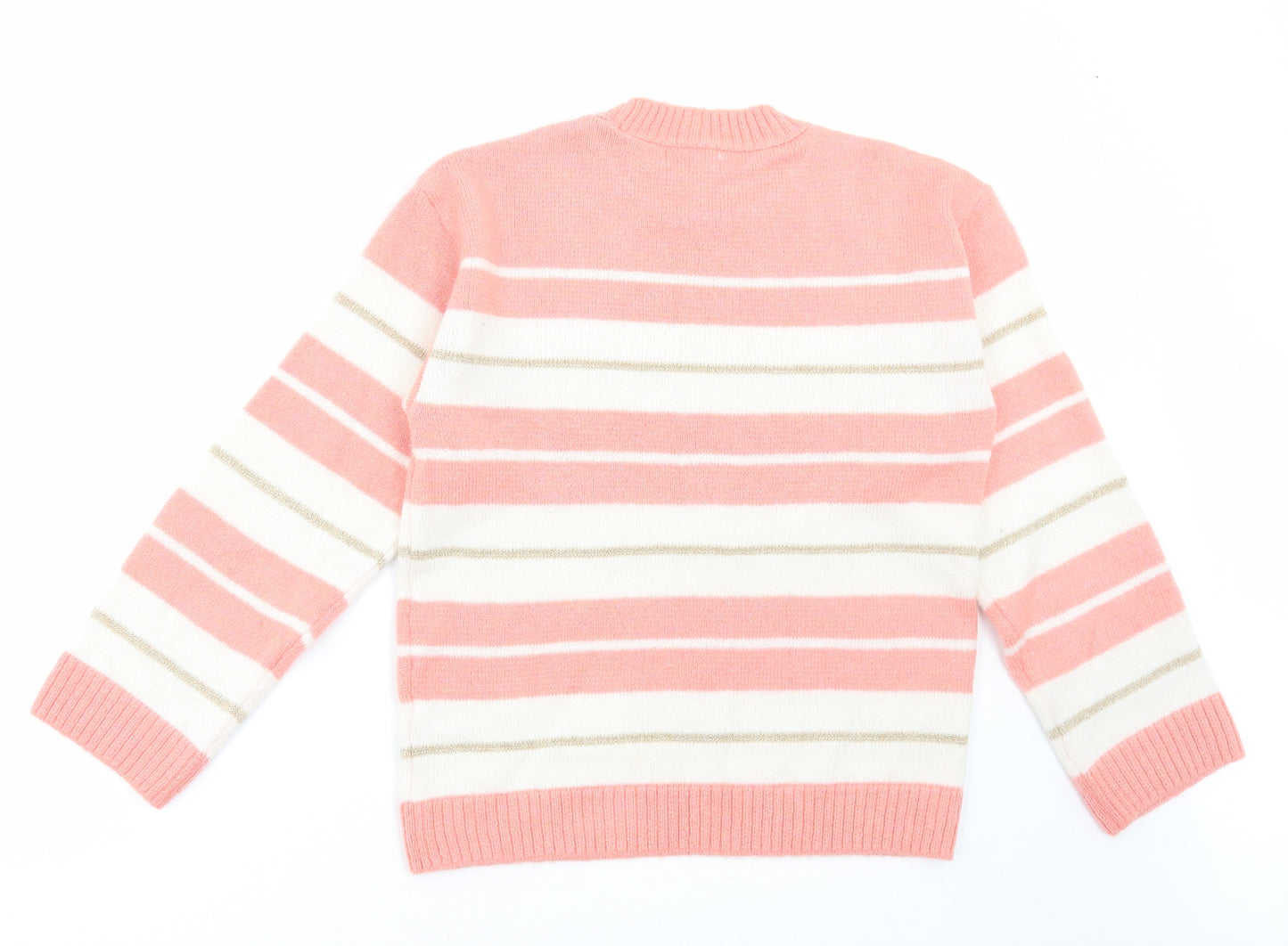 Matalan Womens Pink Round Neck Striped Acrylic Pullover Jumper Size S