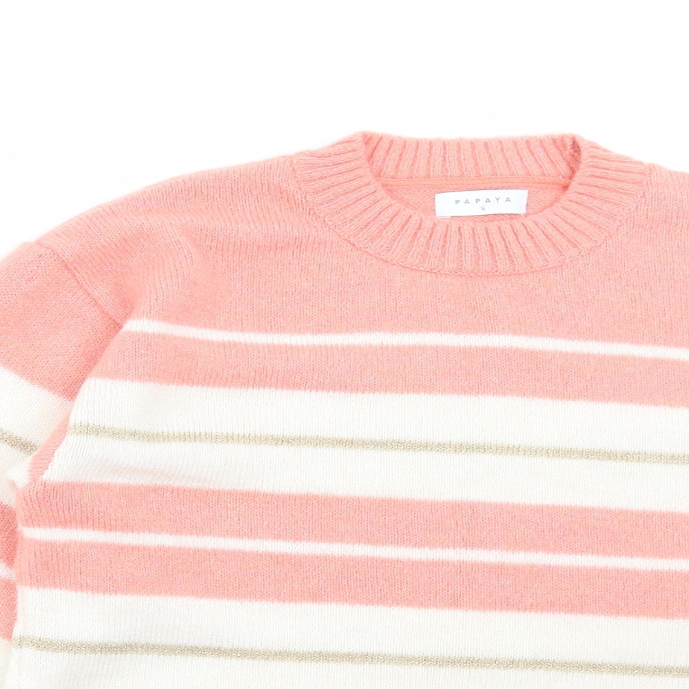 Matalan Womens Pink Round Neck Striped Acrylic Pullover Jumper Size S