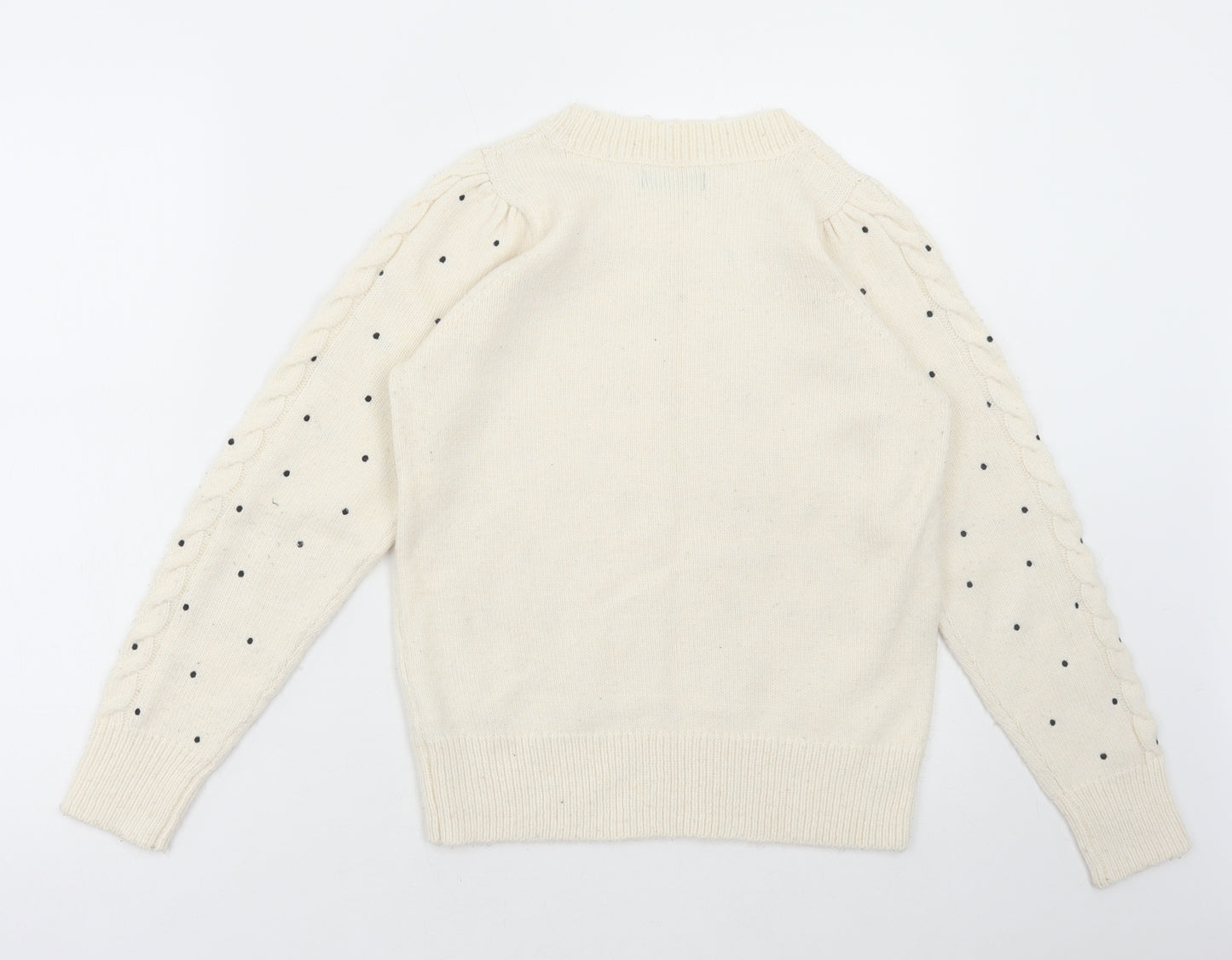 F&F Womens White Round Neck Polka Dot Acrylic Pullover Jumper Size 8