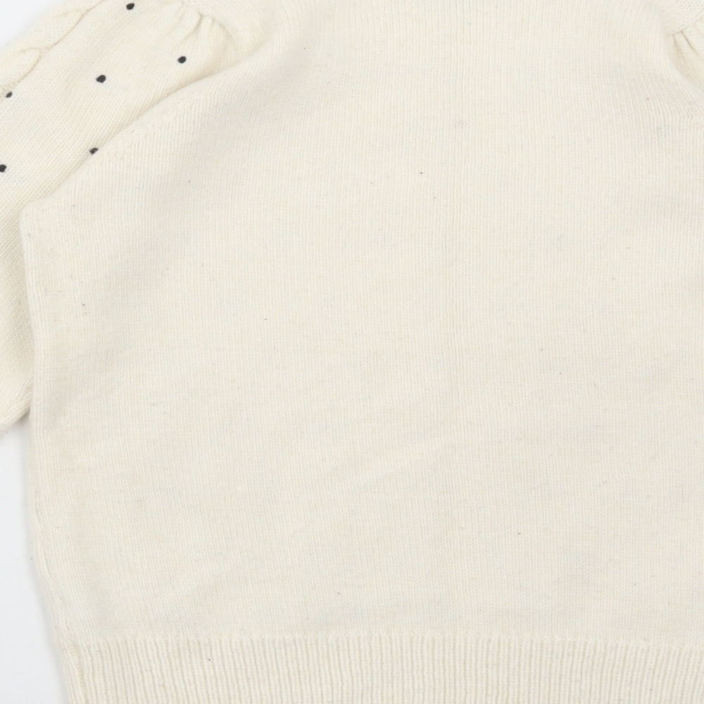 F&F Womens White Round Neck Polka Dot Acrylic Pullover Jumper Size 8