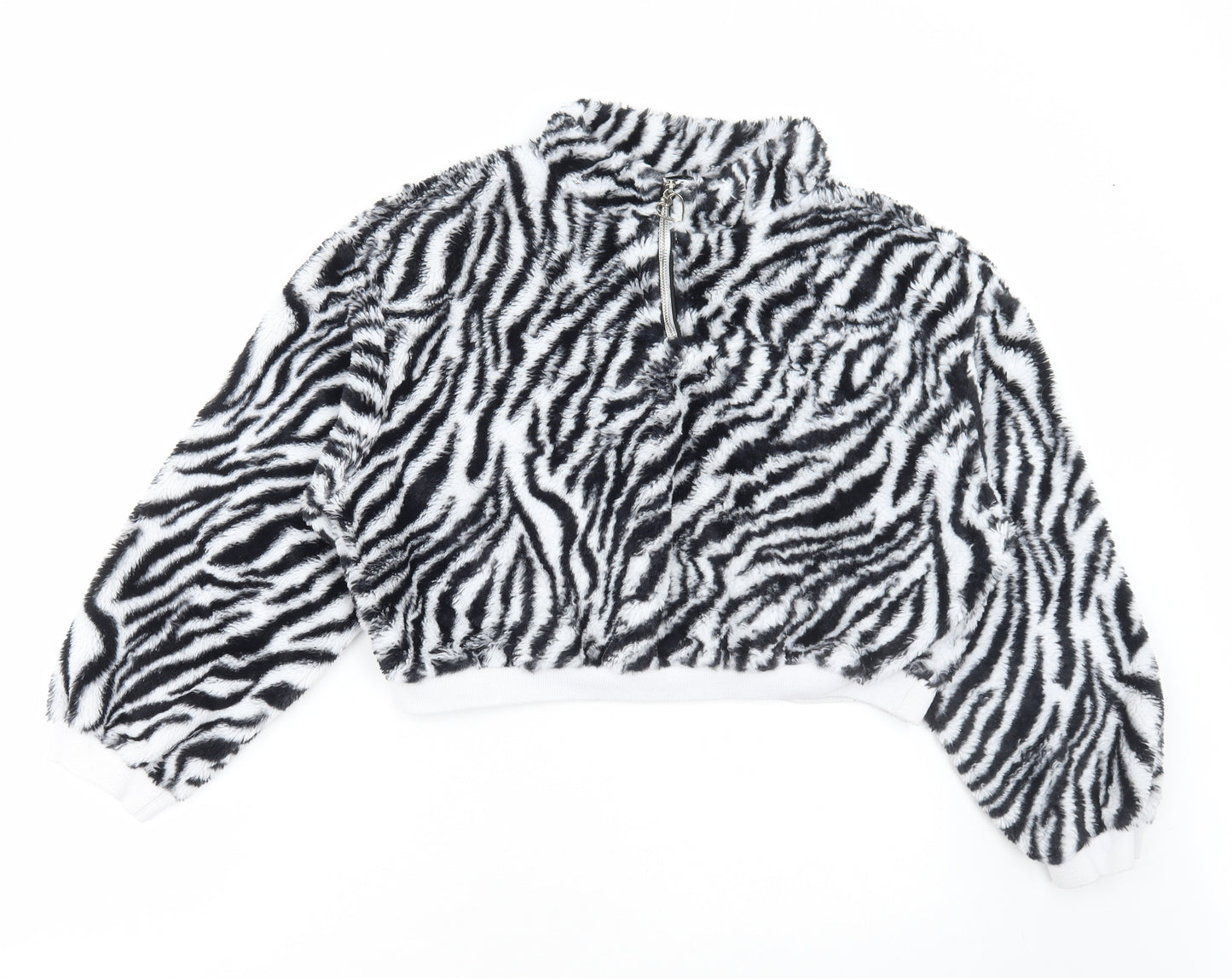 SheIn Womens Black Animal Print Polyester Pullover Sweatshirt Size XL Zip - Zebra Print