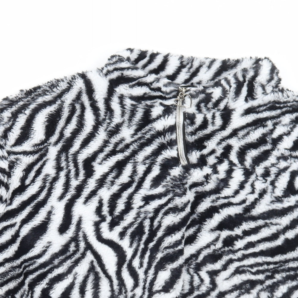 SheIn Womens Black Animal Print Polyester Pullover Sweatshirt Size XL Zip - Zebra Print