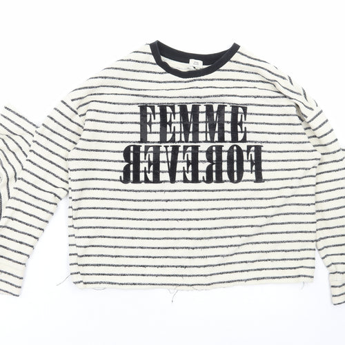 River Island Womens White Striped Cotton Pullover Sweatshirt Size S Pullover - Femme, Cut out sleeve