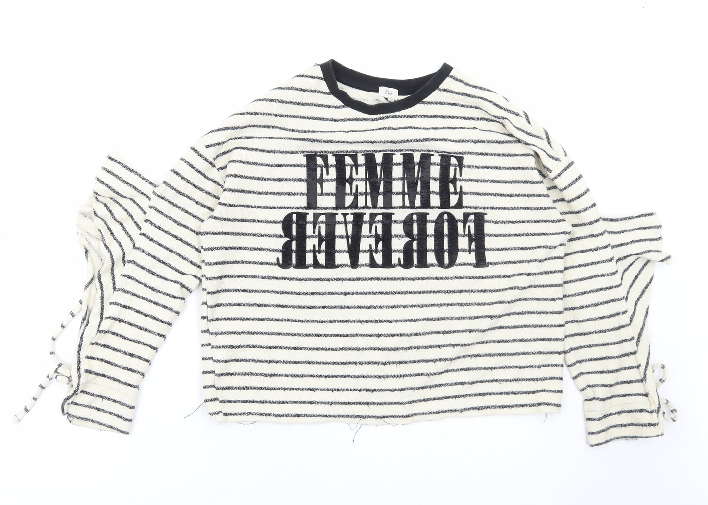 River Island Womens White Striped Cotton Pullover Sweatshirt Size S Pullover - Femme, Cut out sleeve