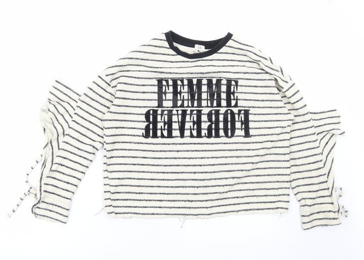 River Island Womens White Striped Cotton Pullover Sweatshirt Size S Pullover - Femme, Cut out sleeve
