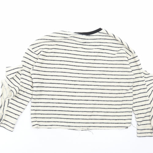 River Island Womens White Striped Cotton Pullover Sweatshirt Size S Pullover - Femme, Cut out sleeve