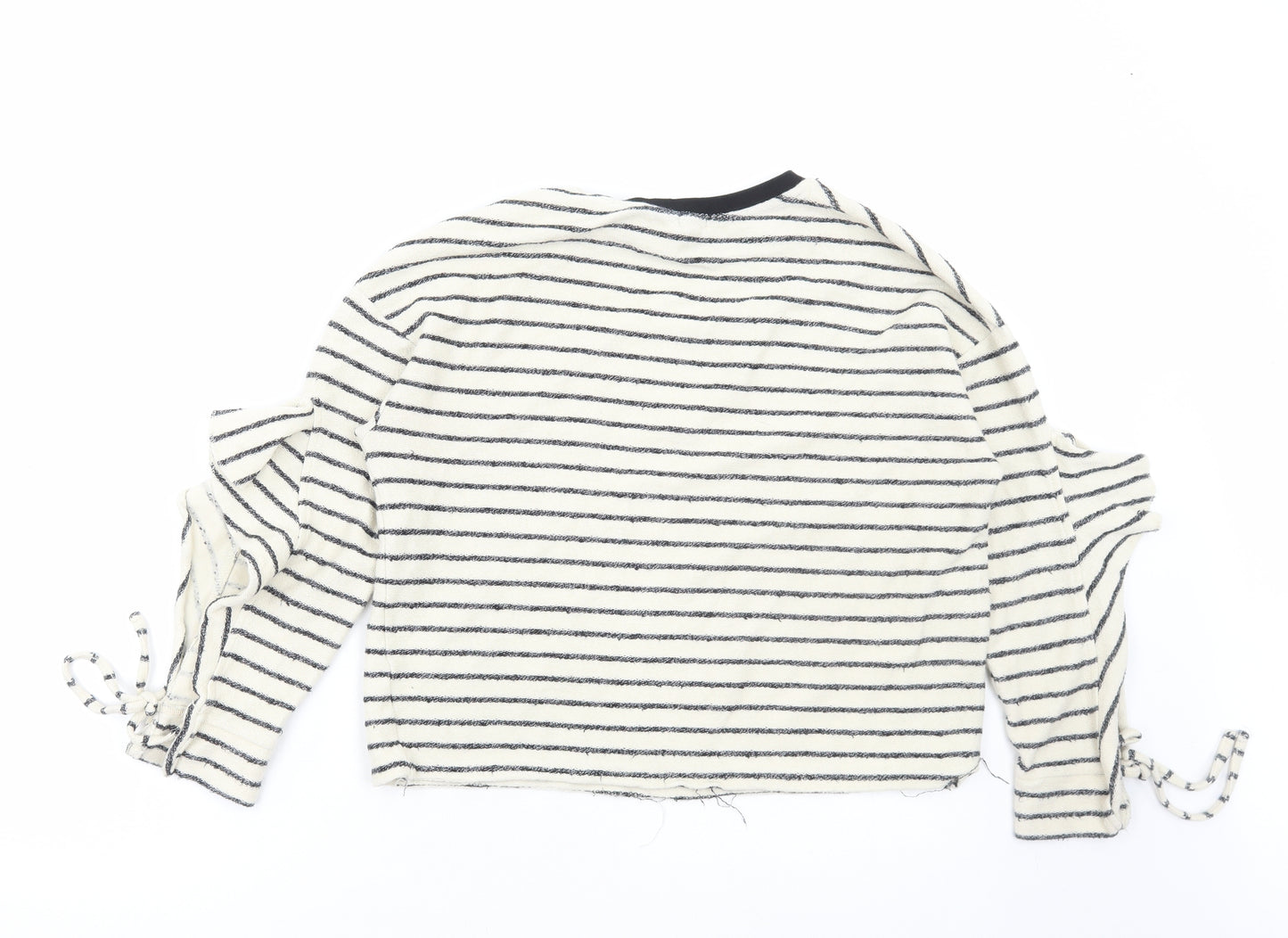 River Island Womens White Striped Cotton Pullover Sweatshirt Size S Pullover - Femme, Cut out sleeve