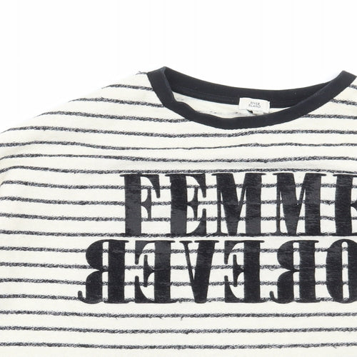 River Island Womens White Striped Cotton Pullover Sweatshirt Size S Pullover - Femme, Cut out sleeve