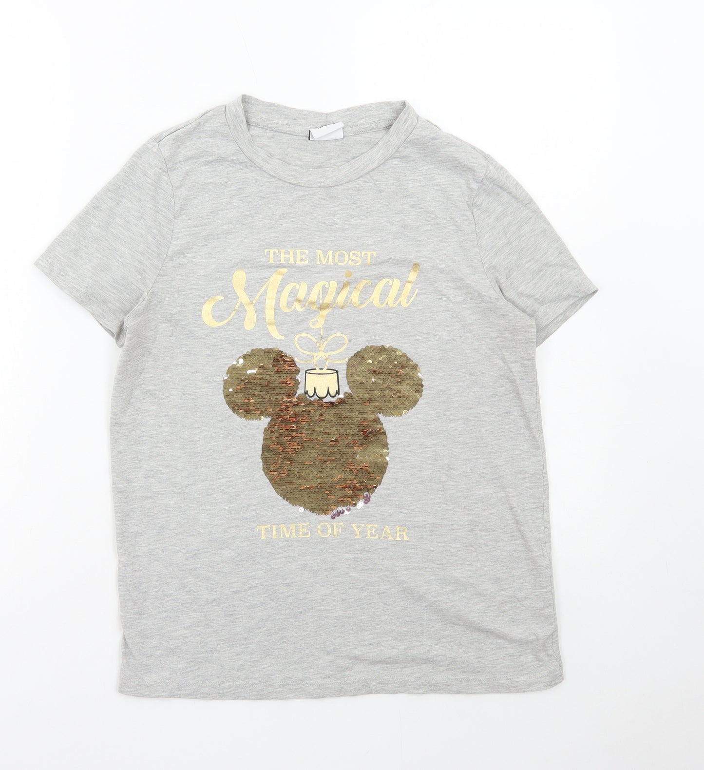Disney Womens Grey Cotton Basic T-Shirt Size 8 Round Neck - Disney Chirstmas
