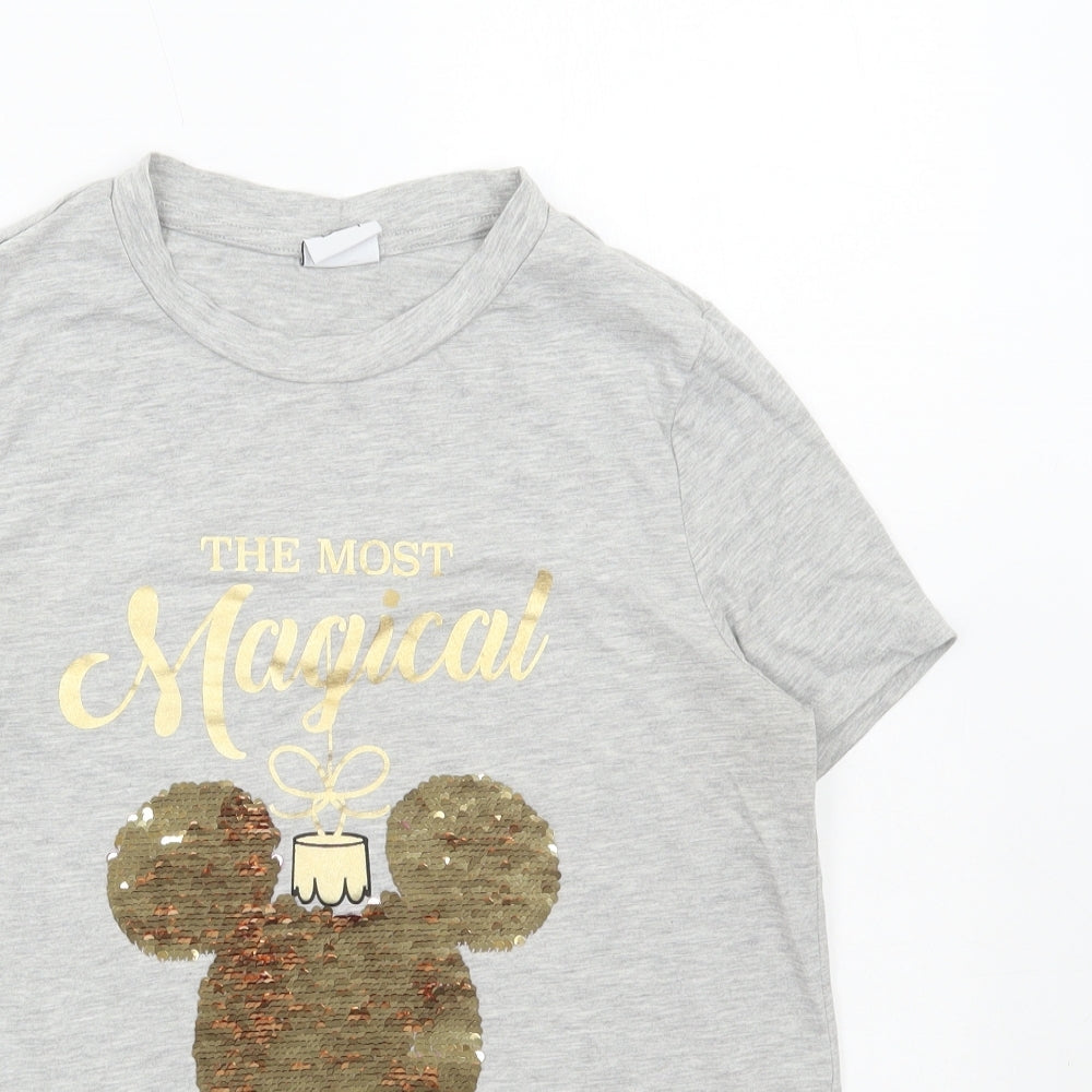 Disney Womens Grey Cotton Basic T-Shirt Size 8 Round Neck - Disney Chirstmas