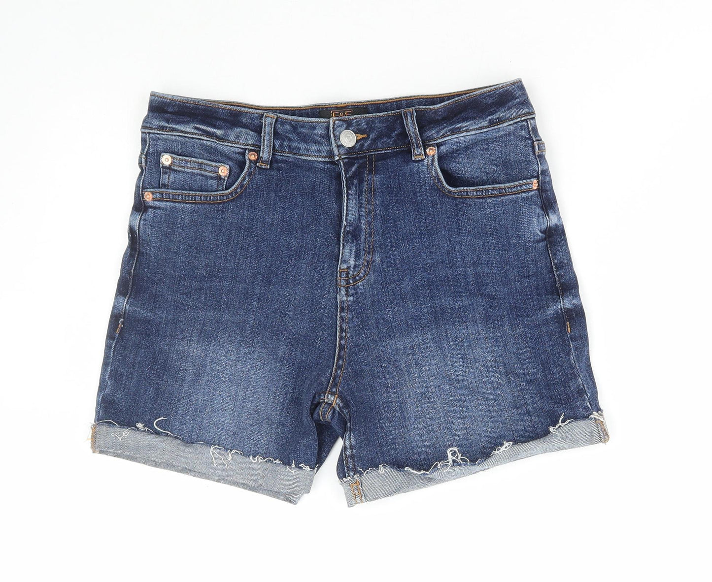 F&F Womens Blue Cotton Bermuda Shorts Size 10 L4 in Regular Zip