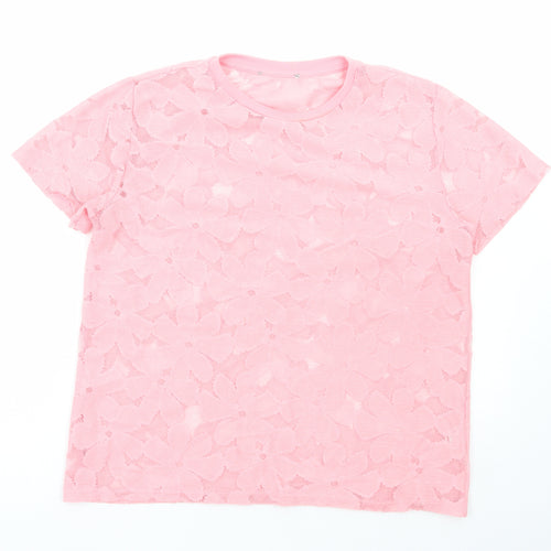 Atmosphere Womens Pink Floral Polyester Basic Blouse Size 10 Round Neck