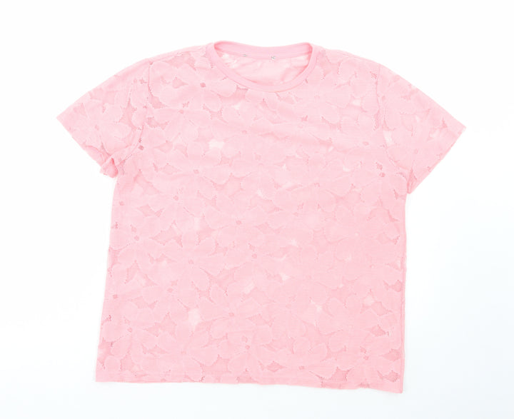 Atmosphere Womens Pink Floral Polyester Basic Blouse Size 10 Round Neck