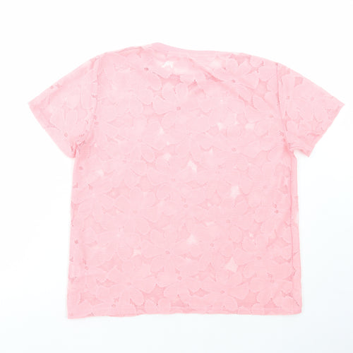 Atmosphere Womens Pink Floral Polyester Basic Blouse Size 10 Round Neck