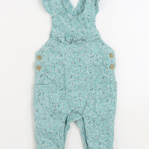 Mothercare Girls Blue Geometric 100% Cotton Dungaree Outfit/Set Size 0-3 Months Snap