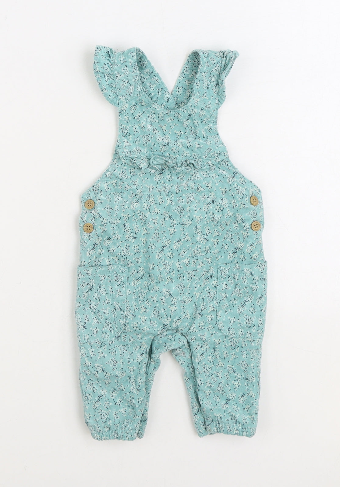 Mothercare Girls Blue Geometric 100% Cotton Dungaree Outfit/Set Size 0-3 Months Snap