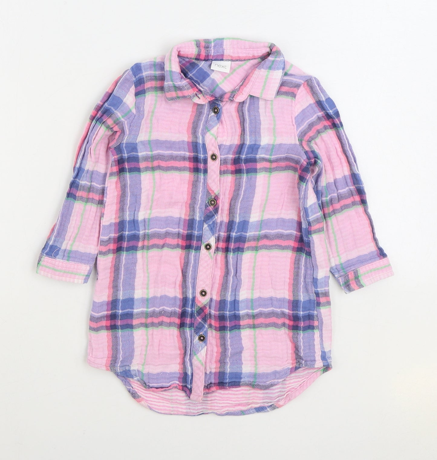 NEXT Girls Multicoloured Plaid 100% Cotton Basic Button-Up Size 3 Years Collared Button