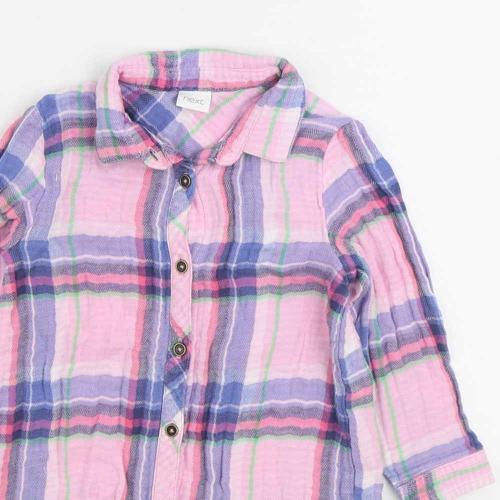 NEXT Girls Multicoloured Plaid 100% Cotton Basic Button-Up Size 3 Years Collared Button