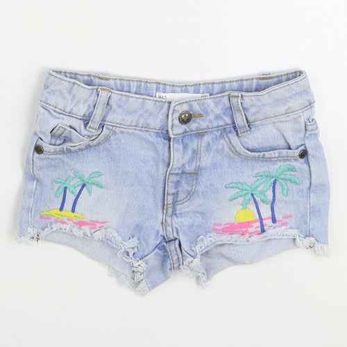 Marks and Spencer Girls Blue 100% Cotton Hot Pants Shorts Size 2-3 Years Regular Zip - palm trees