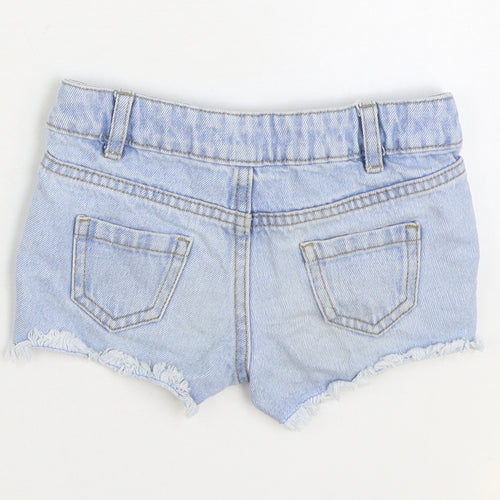 Marks and Spencer Girls Blue 100% Cotton Hot Pants Shorts Size 2-3 Years Regular Zip - palm trees