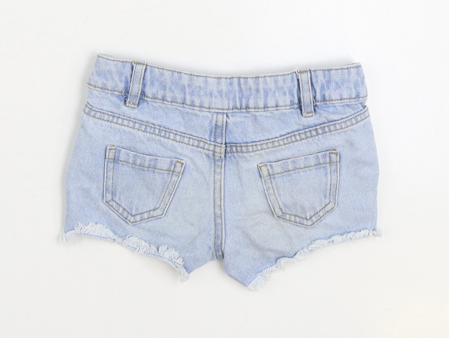 Marks and Spencer Girls Blue 100% Cotton Hot Pants Shorts Size 2-3 Years Regular Zip - palm trees