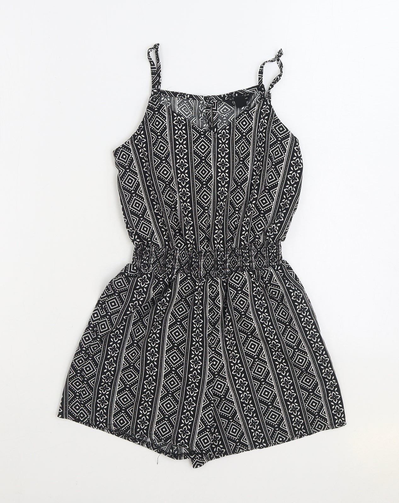 915 Generation Girls Black Geometric Polyester Playsuit One-Piece Size 9 Years Pullover