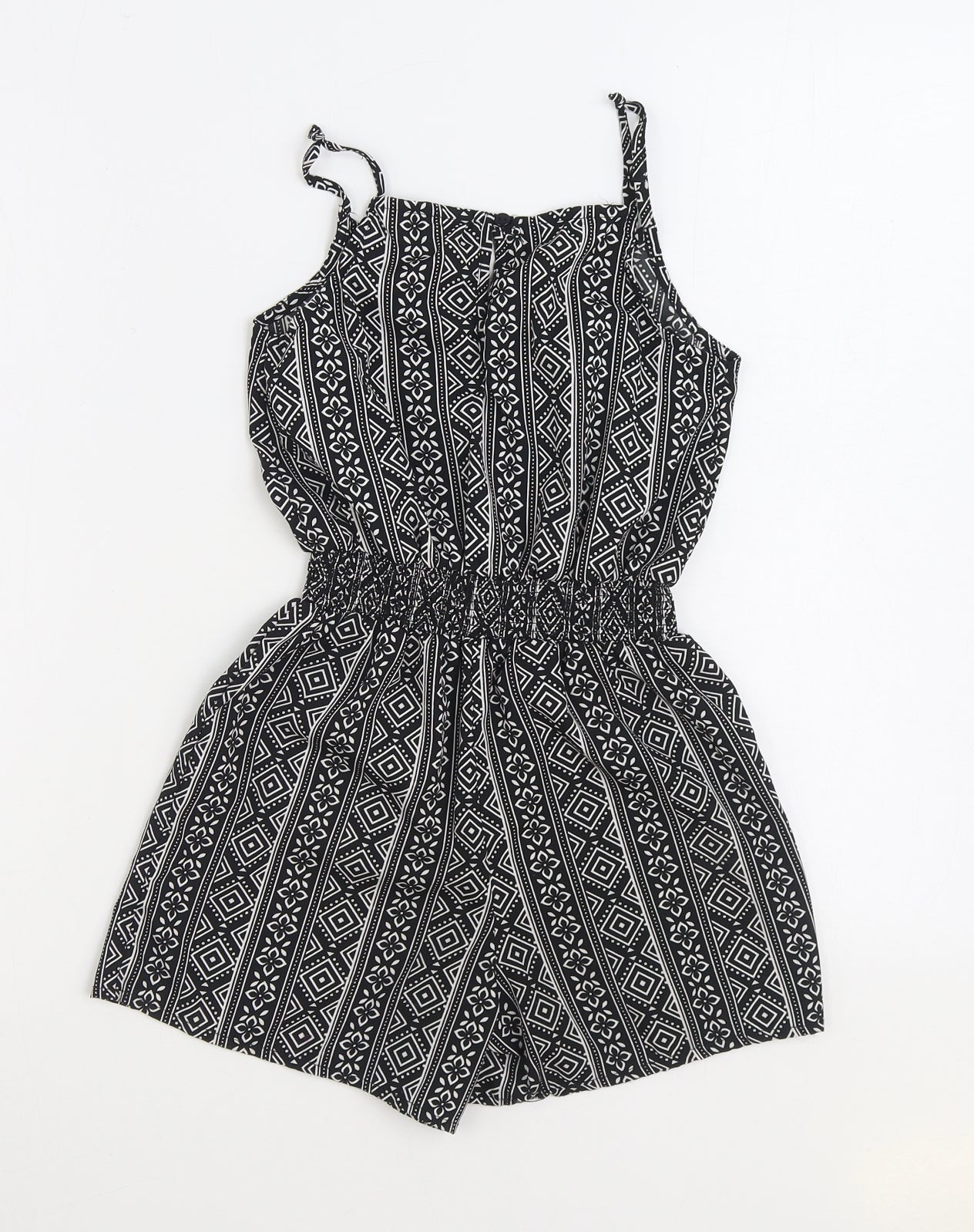 915 Generation Girls Black Geometric Polyester Playsuit One-Piece Size 9 Years Pullover