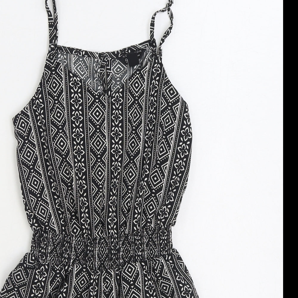 915 Generation Girls Black Geometric Polyester Playsuit One-Piece Size 9 Years Pullover