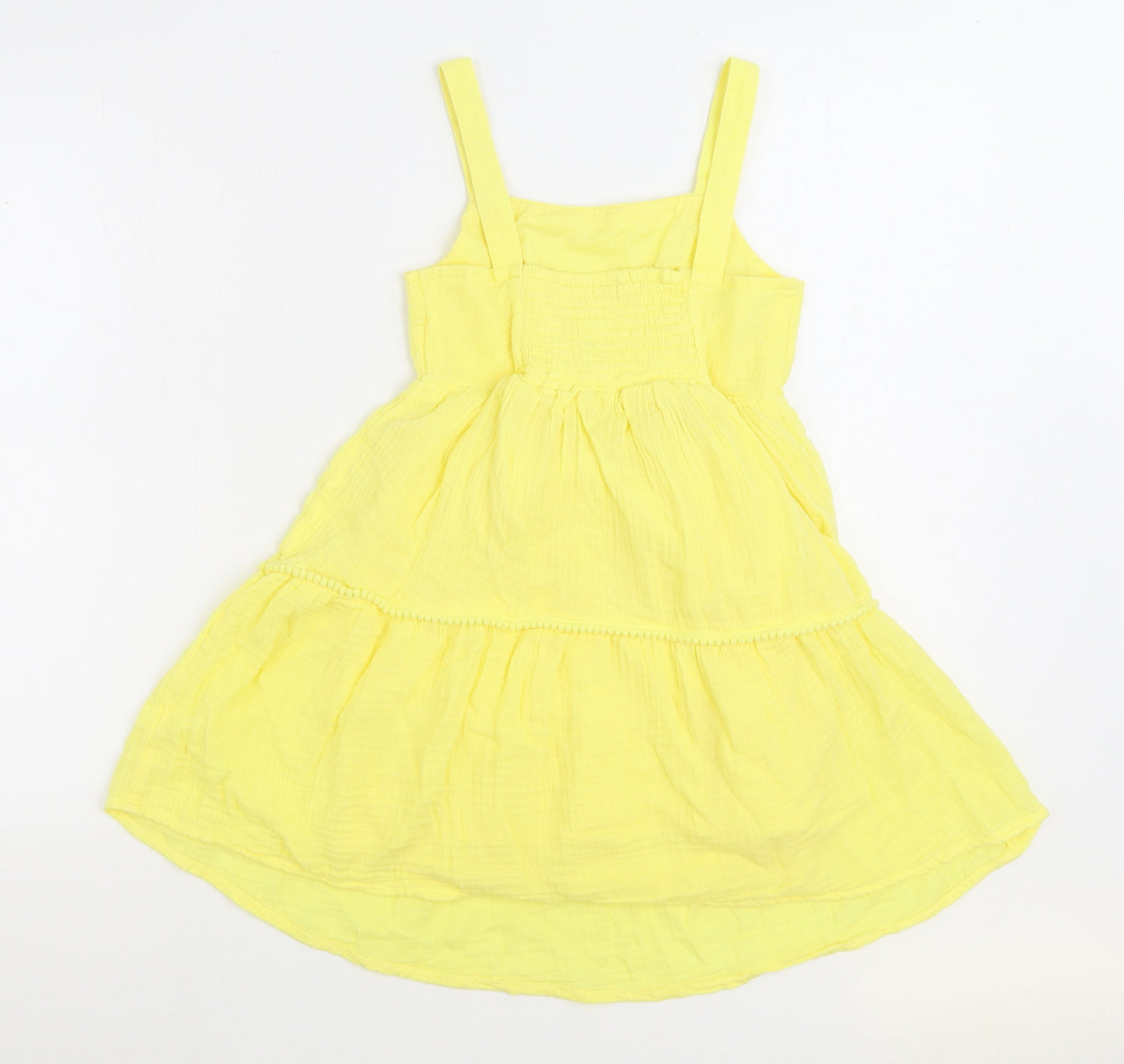 F&F Girls Yellow Cotton Skater Dress Size 10-11 Years Square Neck Pullover - Shirred