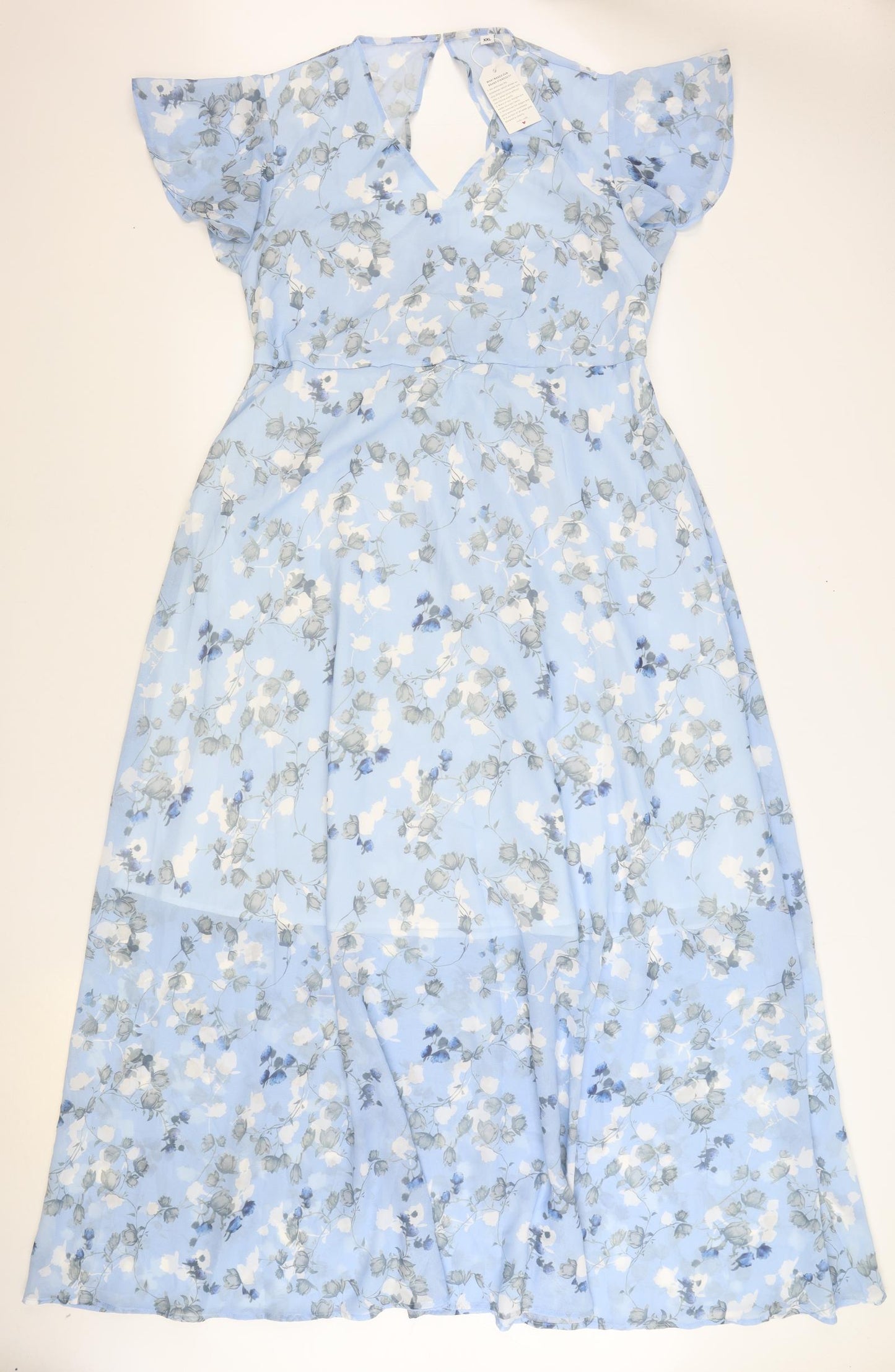 Preworn Womens Blue Floral Polyester Maxi Size 2XL V-Neck Button