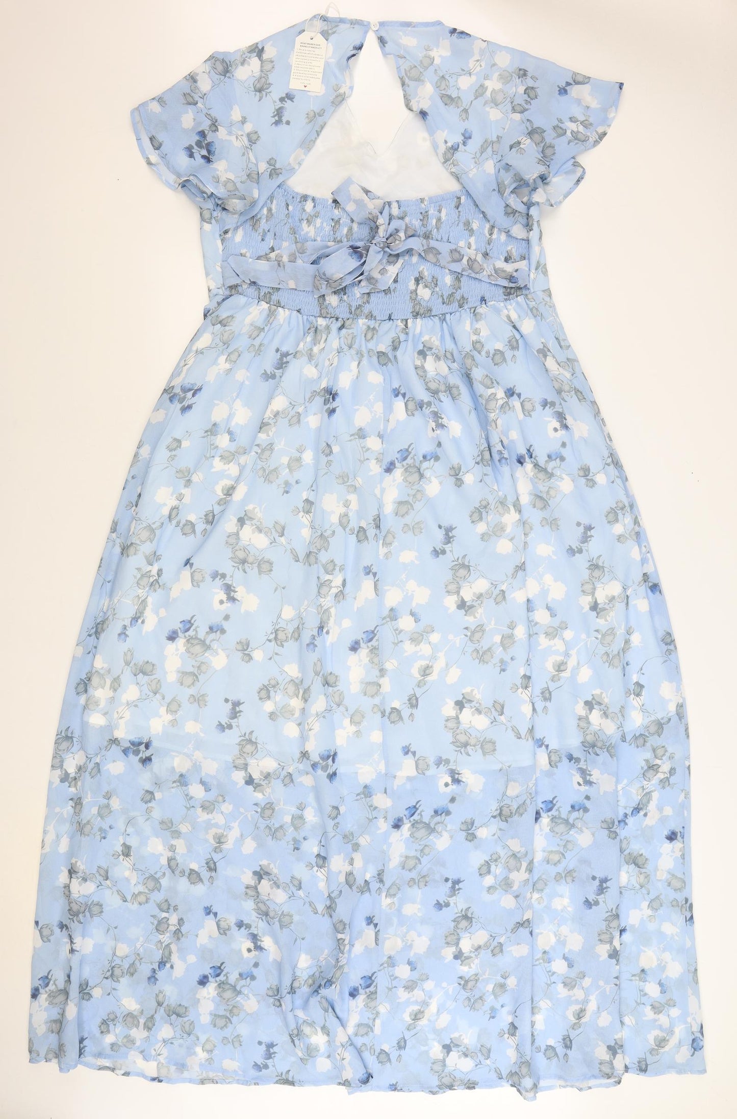 Preworn Womens Blue Floral Polyester Maxi Size 2XL V-Neck Button