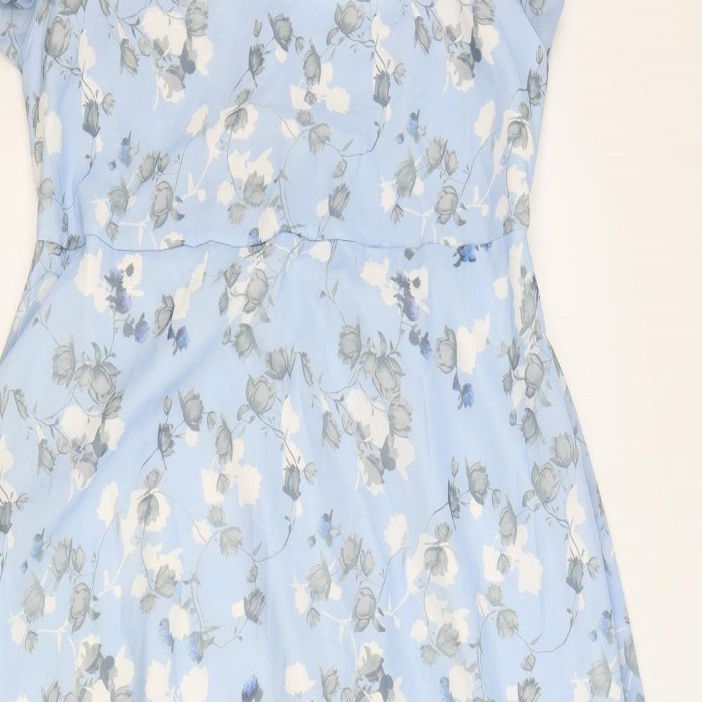 Preworn Womens Blue Floral Polyester Maxi Size 2XL V-Neck Button