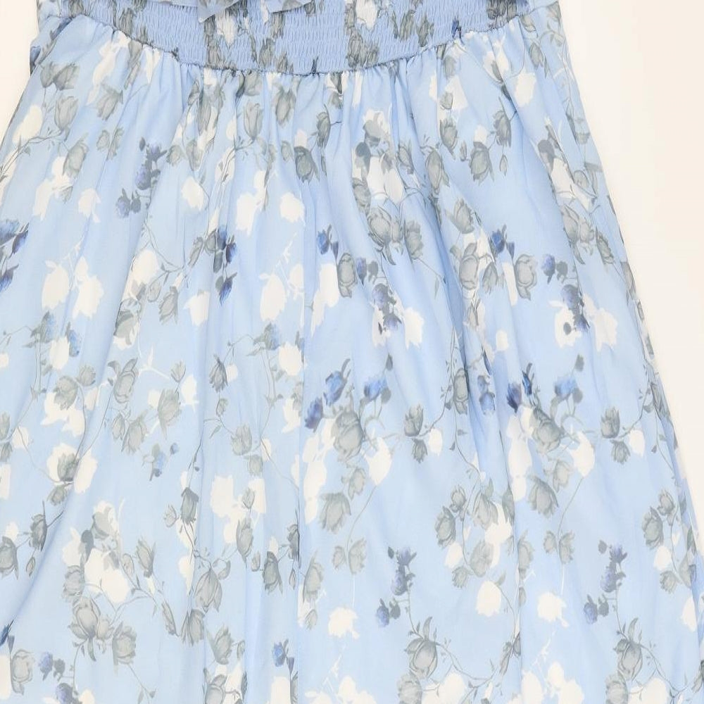 Preworn Womens Blue Floral Polyester Maxi Size 2XL V-Neck Button