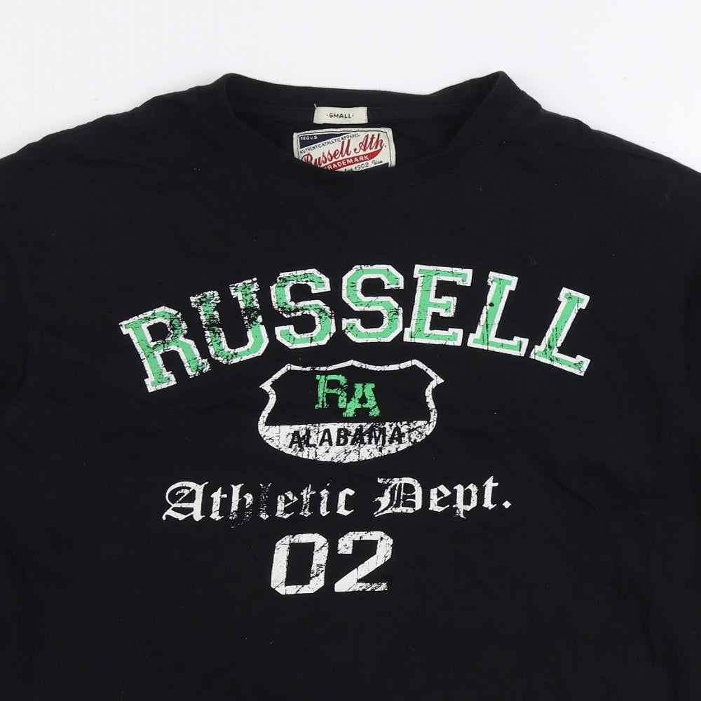 Russell Athletic Mens Black Cotton T-Shirt Size S Round Neck