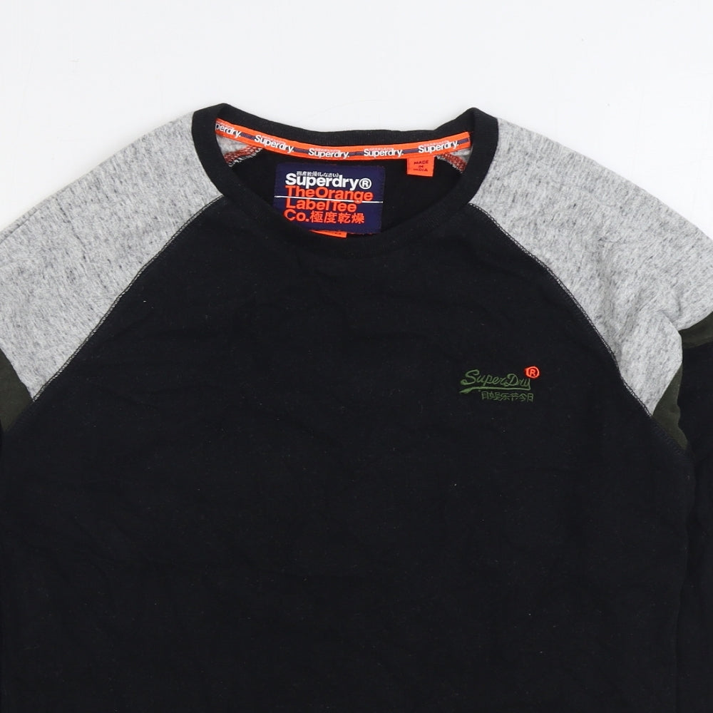 Superdry Mens Black Cotton T-Shirt Size M Round Neck