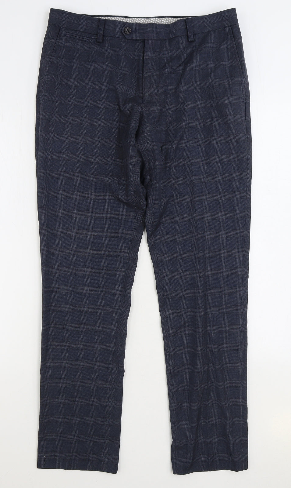 NEXT Mens Blue Plaid Polyester Trousers Size 32 in L31 in Regular Zip