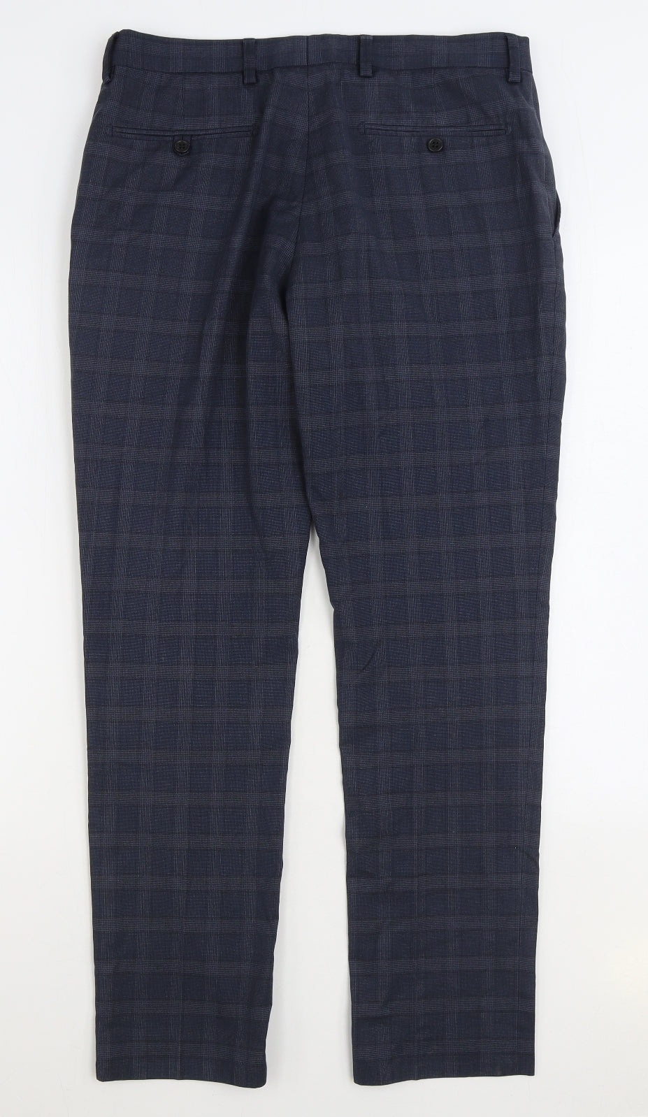 NEXT Mens Blue Plaid Polyester Trousers Size 32 in L31 in Regular Zip