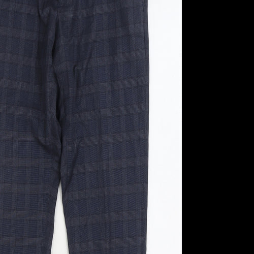 NEXT Mens Blue Plaid Polyester Trousers Size 32 in L31 in Regular Zip