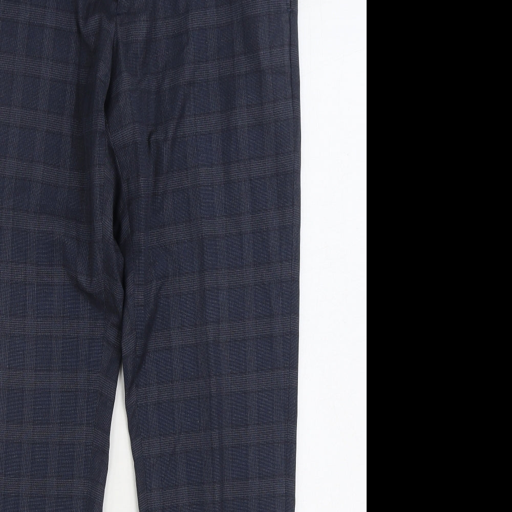 NEXT Mens Blue Plaid Polyester Trousers Size 32 in L31 in Regular Zip