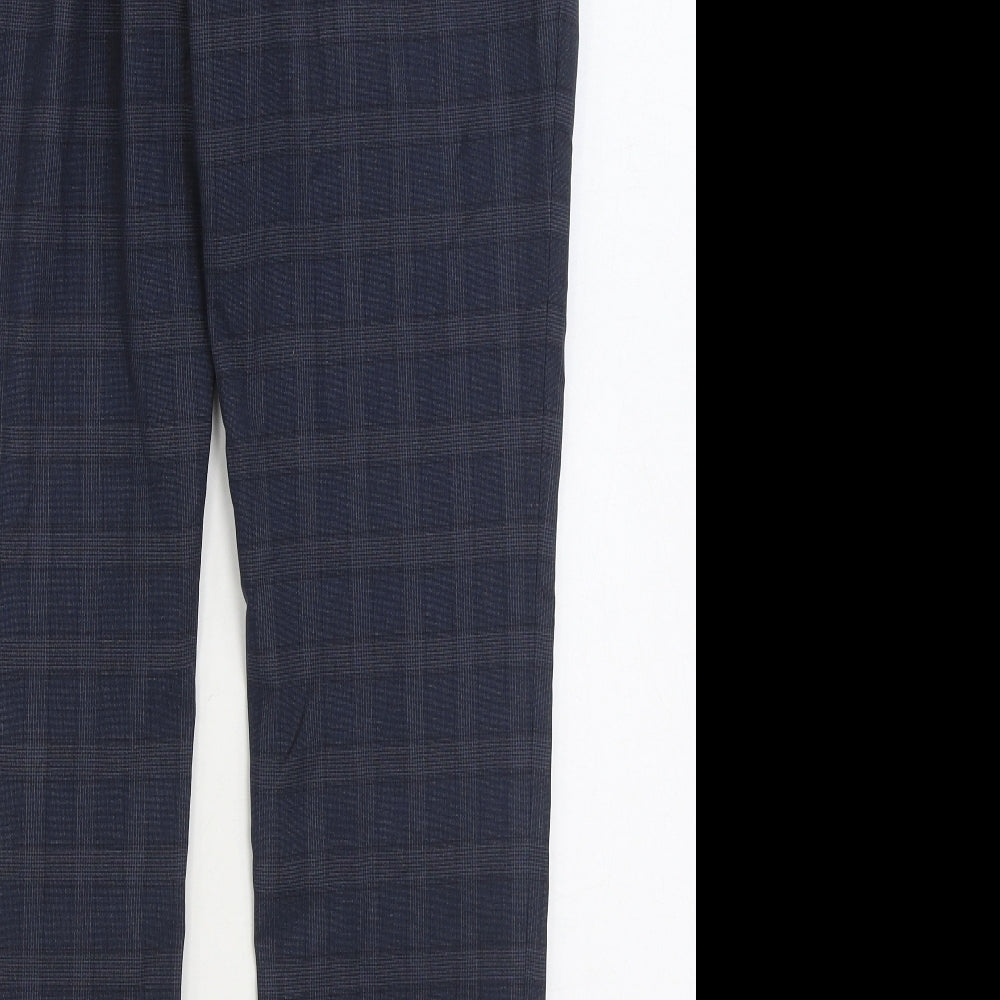 NEXT Mens Blue Plaid Polyester Trousers Size 32 in L31 in Regular Zip
